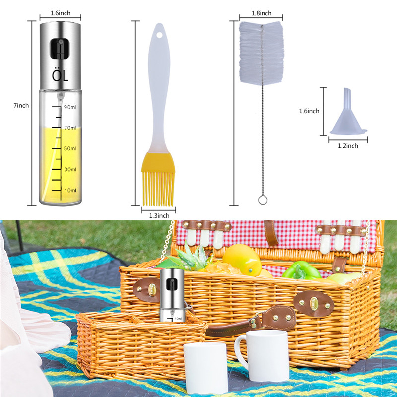 Bottiglia Di Spruzzo Dell'olio Dell'olio Dell'olio 100ml Con Spazzola Per La Pulizia Per La Cottura Del BBQ - Argento