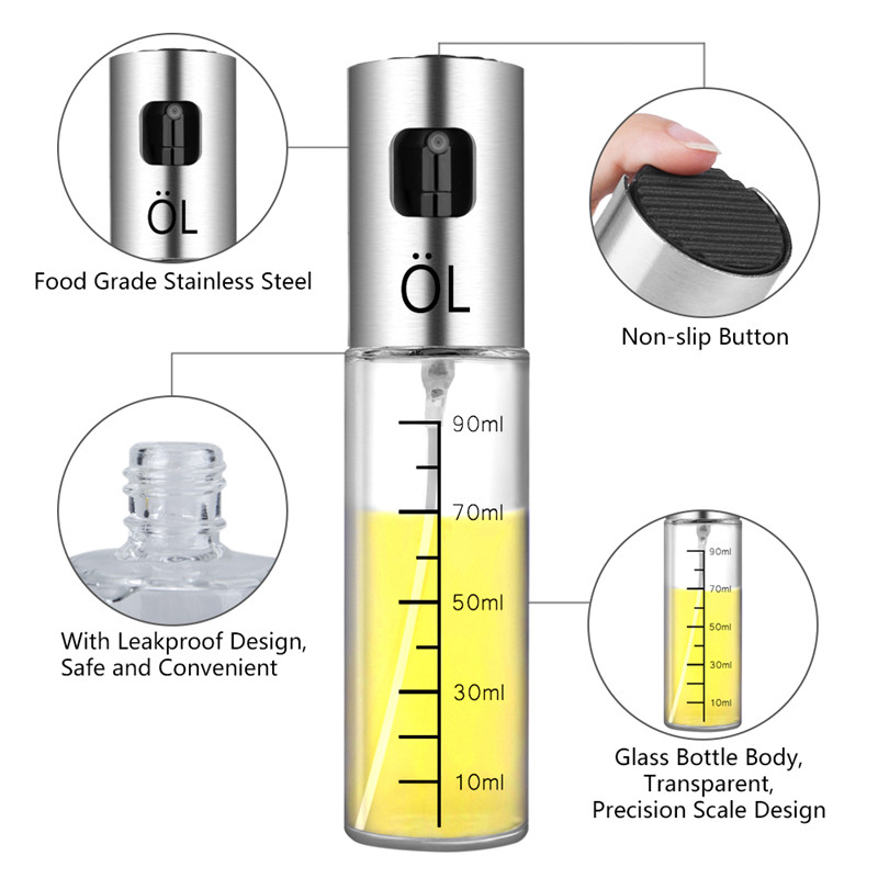 Bottiglia Di Spruzzo Dell'olio Dell'olio Dell'olio 100ml Con Spazzola Per La Pulizia Per La Cottura Del BBQ - Argento