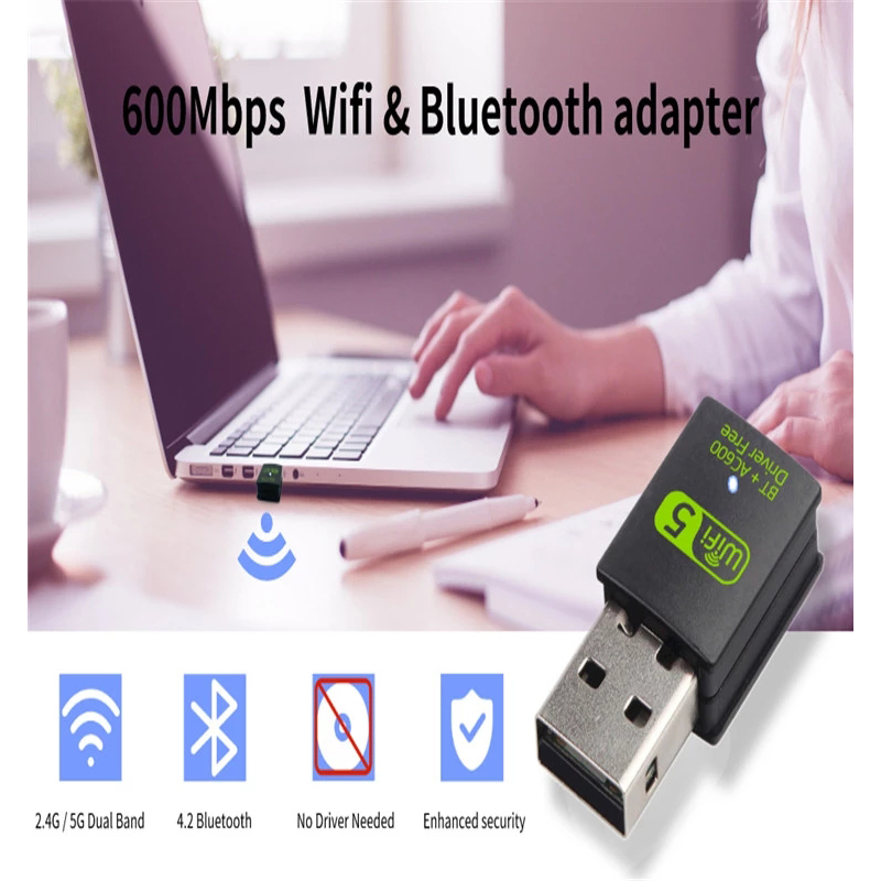 ZZ-3505C Adaptador USB Bluetooth 300mbps Banda Dupla 2.4g Card de Rede WiFi Sem Fio Para Laptop - Preto