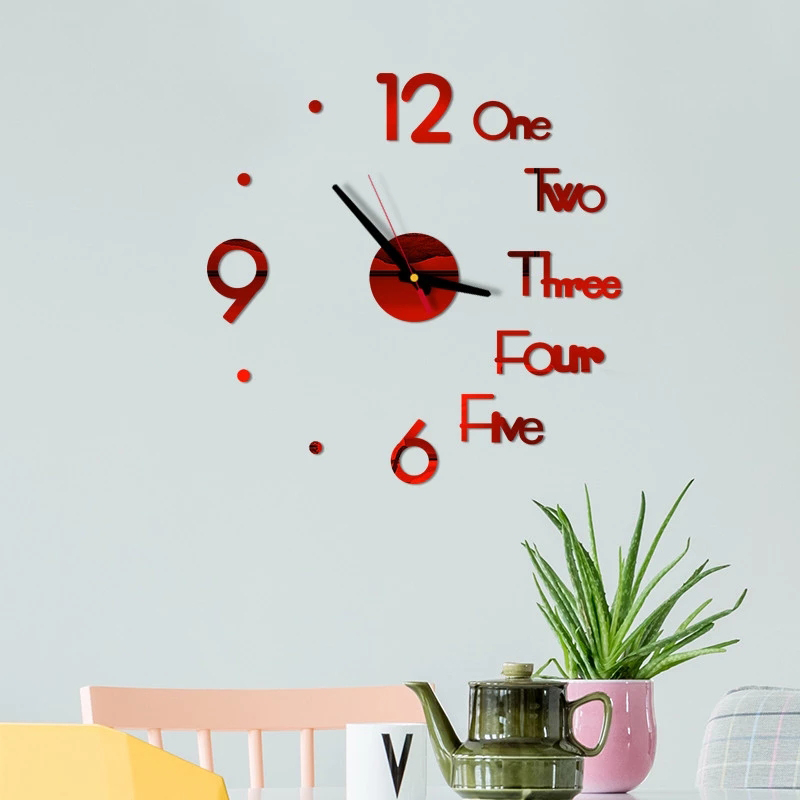 3d Grand Nombre Horloge Murale Miroir Autocollant de Bureau Décor - le Noir