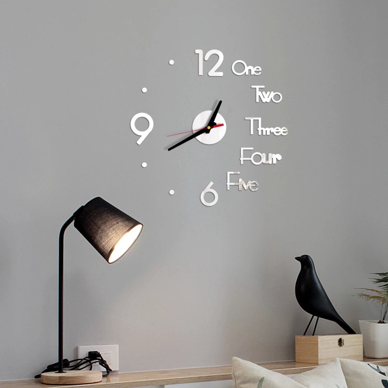 3d Grand Nombre Horloge Murale Miroir Autocollant de Bureau Décor - le Noir