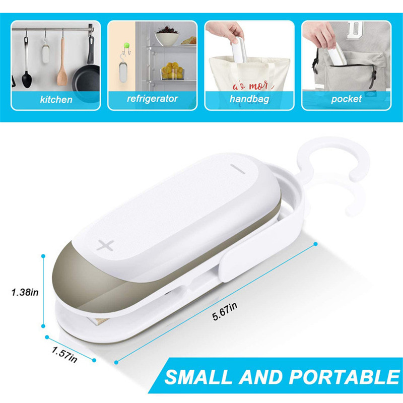 Mini Máquina De Sellado Bolsa De Comida Sellador De Bolsas De Capper Clips - Blanco