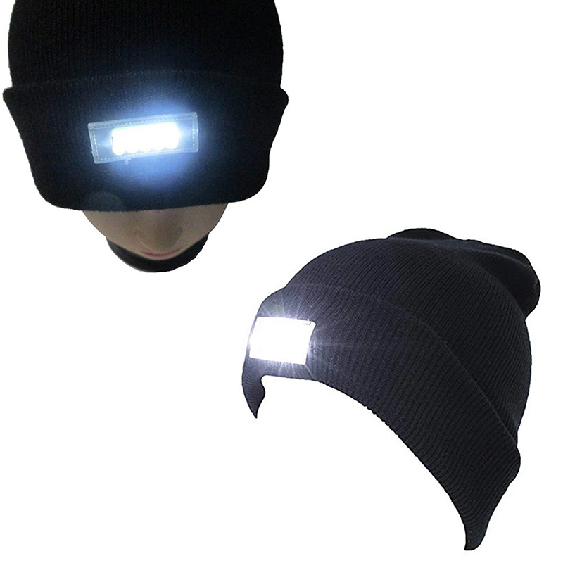 LED -strick -taschenlampe Beanie Cap Winter Warmer Scheinwerferhut - Schwarz