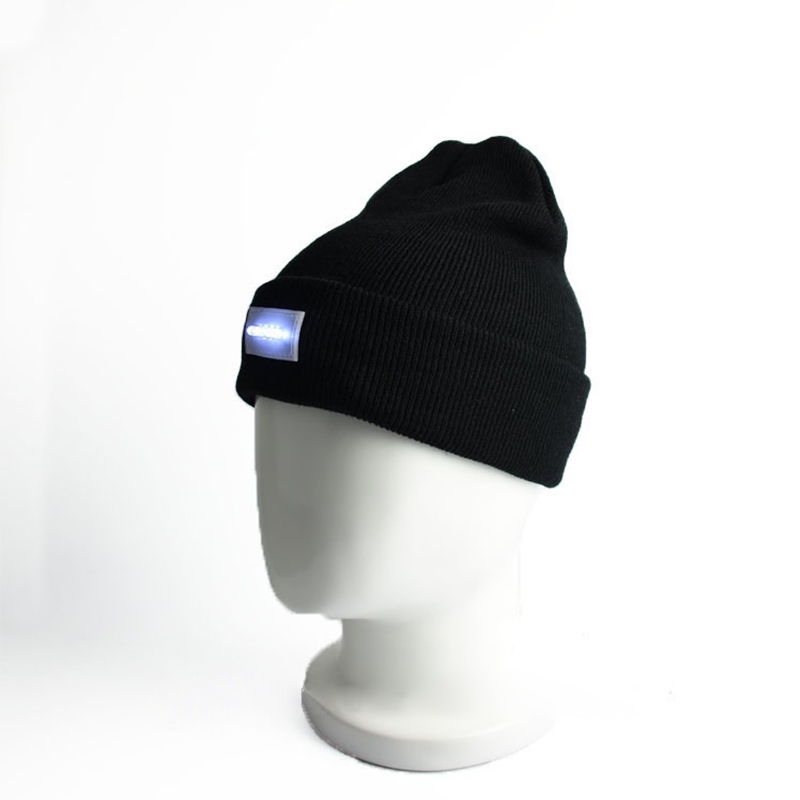 LED Linterna de Tejido Beanie Gorro Winter Warm Hear Featlamp - Negro