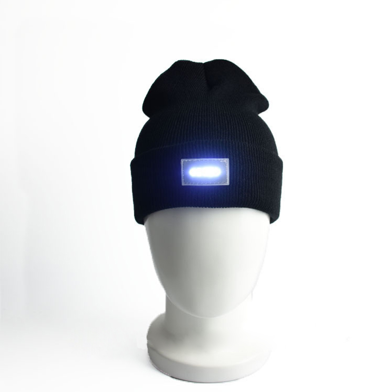 LED Linterna de Tejido Beanie Gorro Winter Warm Hear Featlamp - Negro