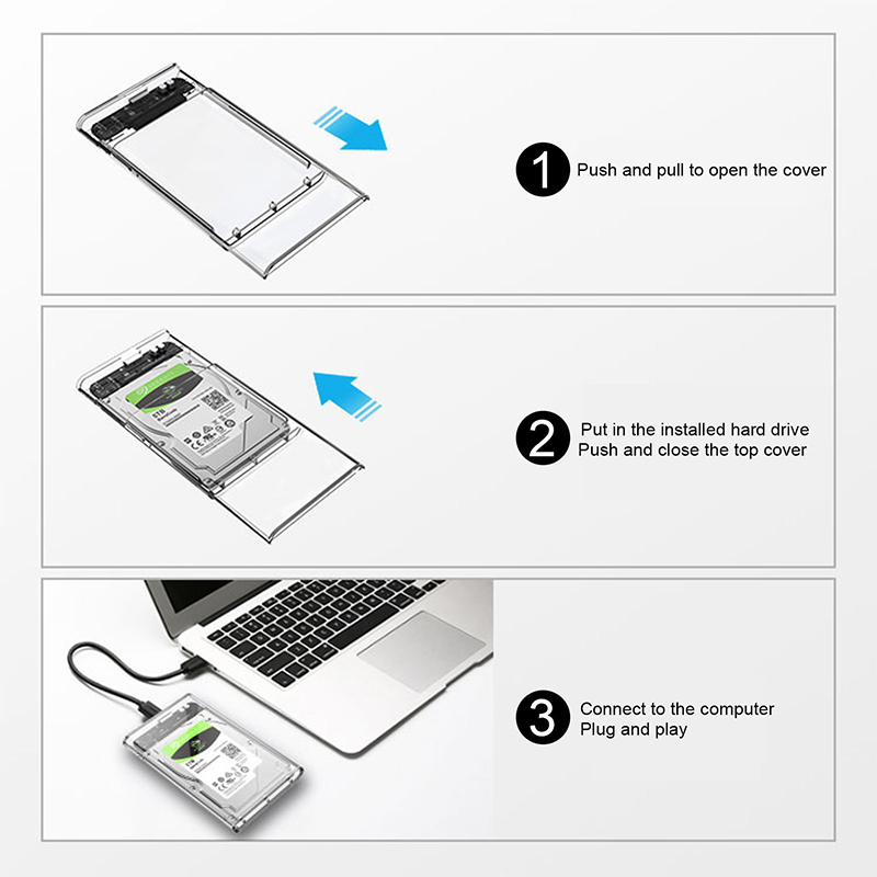 USB 3.0 Externer Festplattengehäuse -festplatte Hülle 2.5 SSD/HDD Transparent Speicherfall