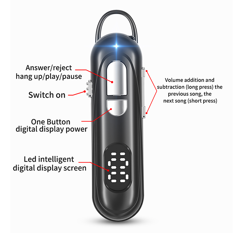 Auricolare Bluetooth Display LCD Con Cuffie Per Auricolari Wireless Microfono Con Cuffia Per Auto-cancellazione di 30 Ore - Nero