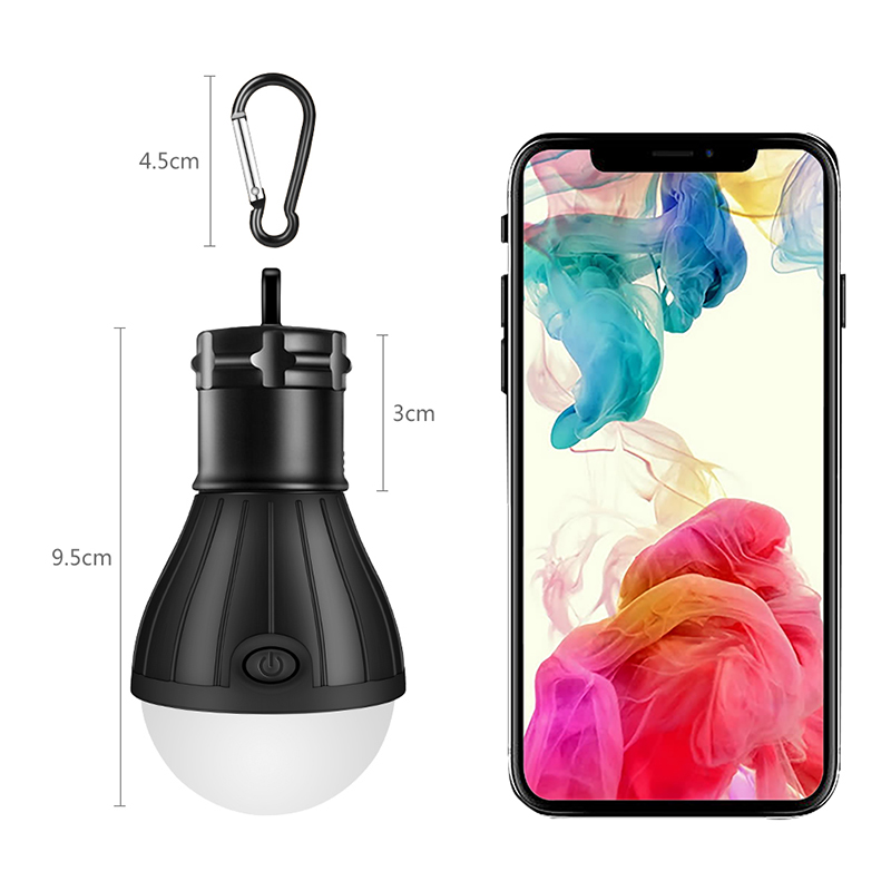 Lámpara de Carpa de Bombilla de Campamento LED Con Clip de Gancho Portátil Linterna Colgante Luz de Emergencia - Negro