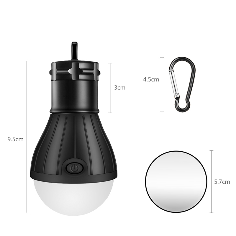 LED Camping Lâmpada Lâmpada Lâmpada Com Clip Hook Portable Lanterna de Emergência Lanterna - Preto