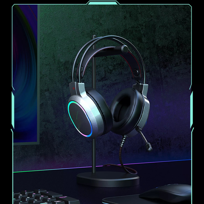 RGB Light PC Casque De Jeu PC 7.1 Casque De Jeux Sound Surround Casque De Microphone Bason Annulation Du Bruit - Gris