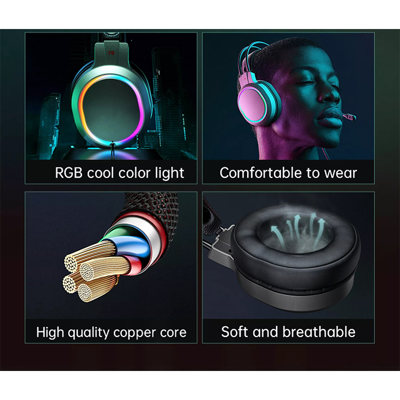 RGB Light PC Auriculares De Juego 7.1 Auriculares De Sonido De Sonido Envolvente Auriculares De Cancelación De Ruido Auriculares De Micrófono - Gris