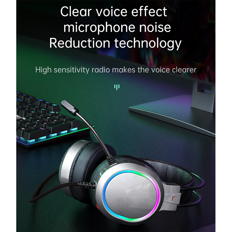 RGB Light PC Auriculares De Juego 7.1 Auriculares De Sonido De Sonido Envolvente Auriculares De Cancelación De Ruido Auriculares De Micrófono - Gris