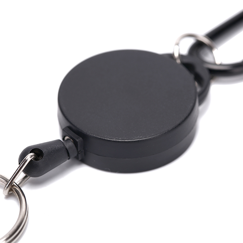 Chaveiro Retrátil Chain Badge Carabiner Titular Clipe - Preto