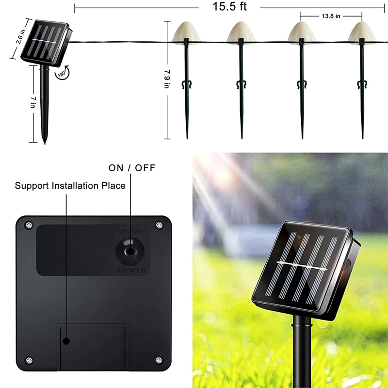 Outdoor Solar Garden Light LED Mushroom Fairy String Light Waterproof Pathway Solar Stake Mushroom Lamp - Yellow/3.5m 10-LED