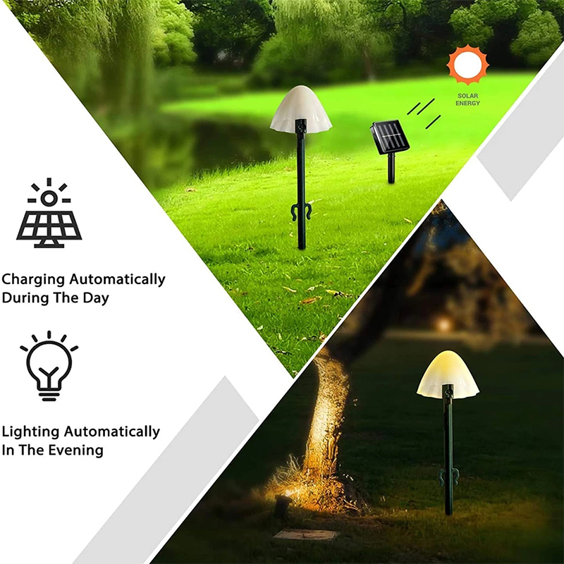 Outdoor Solar Garden Light LED Mushroom Fairy String Light Waterproof Pathway Solar Stake Mushroom Lamp - Yellow/3.5m 10-LED