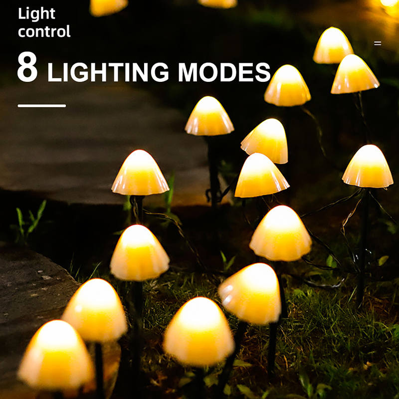 Outdoor Solar Garden Light LED Mushroom Fairy String Light Waterproof Pathway Solar Stake Mushroom Lamp - Yellow/3.5m 10-LED