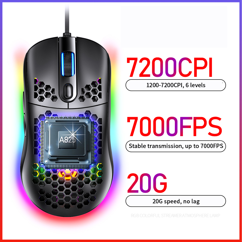 7200dpi Gaming Léger de Souris Rvb rv RGB Mice Ordinateur USB Pour Ordinateur Portable PC - Jaune