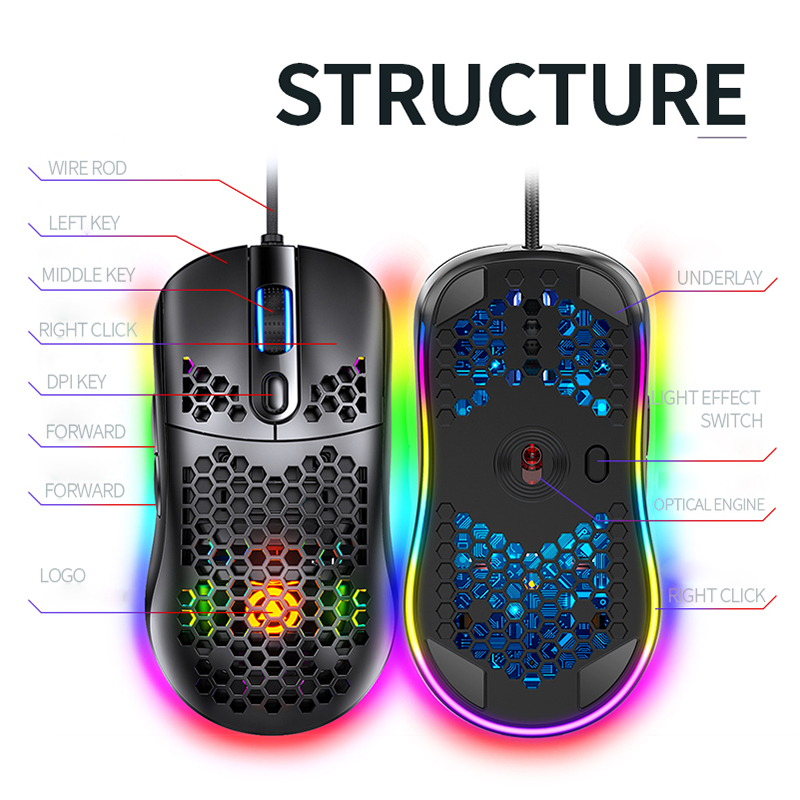 7200dpi Gaming Léger de Souris Rvb rv RGB Mice Ordinateur USB Pour Ordinateur Portable PC - Jaune