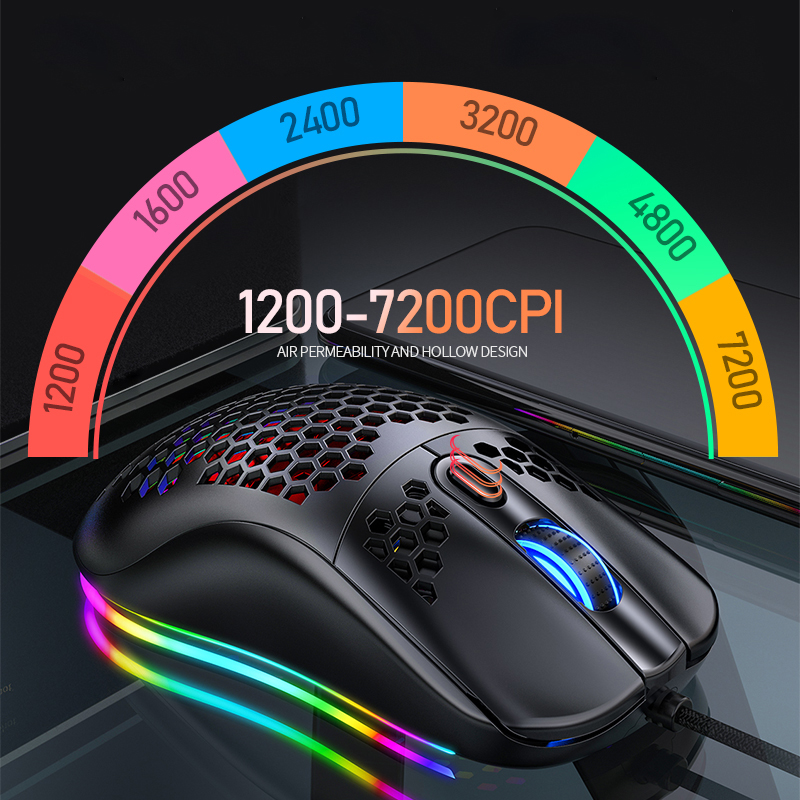 7200dpi Gaming Léger de Souris Rvb rv RGB Mice Ordinateur USB Pour Ordinateur Portable PC - Jaune