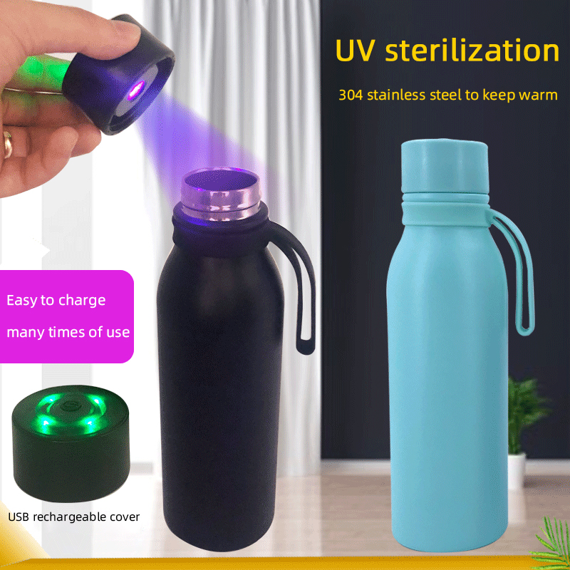 700 ml de Taza de Esterilización UV de la Botella de Agua Sin Bpa Copa de Purificador de la Copa Para Caminar Para Acampar Viajes - Negro