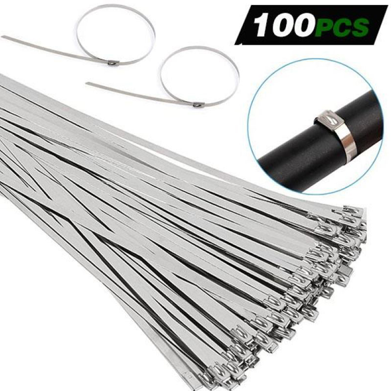 100pcs Acero Inoxidable Suspender Cable Lock Cable Bucle Con Cremallera - 4.6x350mm