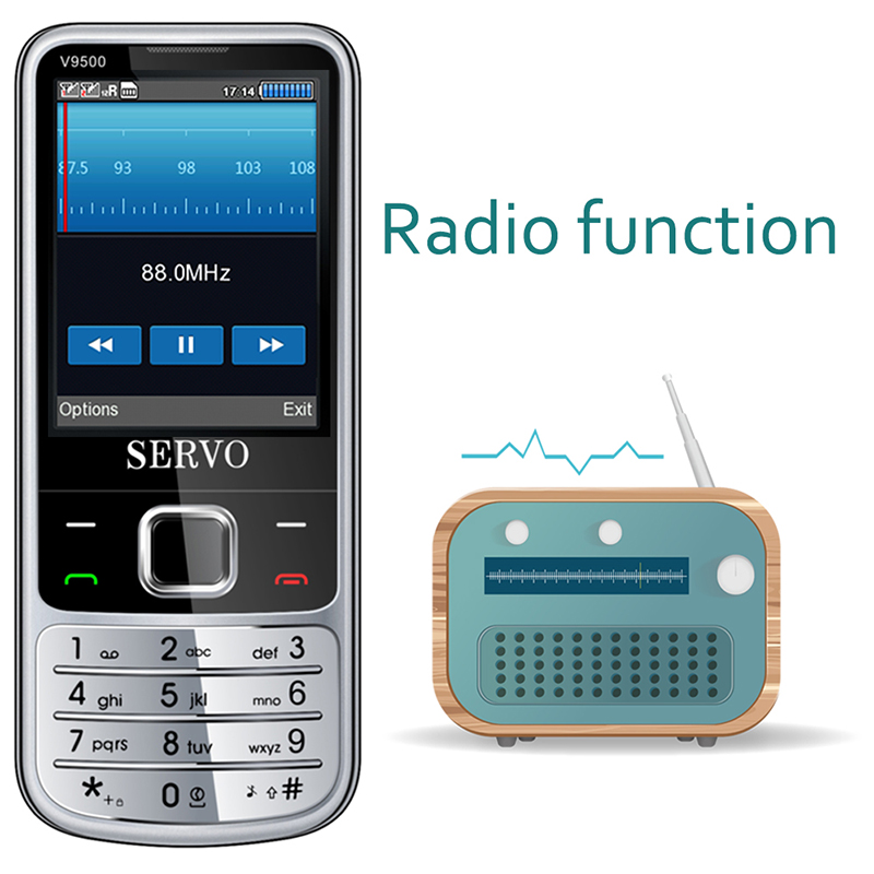 Servo V9500 Slots de Cartão SIM 4 Slots de Cartão SIM Slots Celular Speed ​​dial Recorder Cell Phone Celular - Chave de Prata/inglês