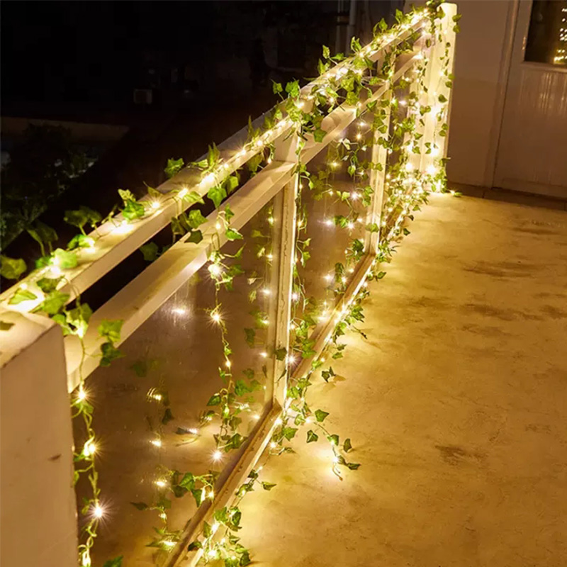 Para a Decoração de Casamento de Festa de Parede Solar Ivy String Light Artificial Leaf Greath Hanging Plant - 5 Metros 50 Luzes