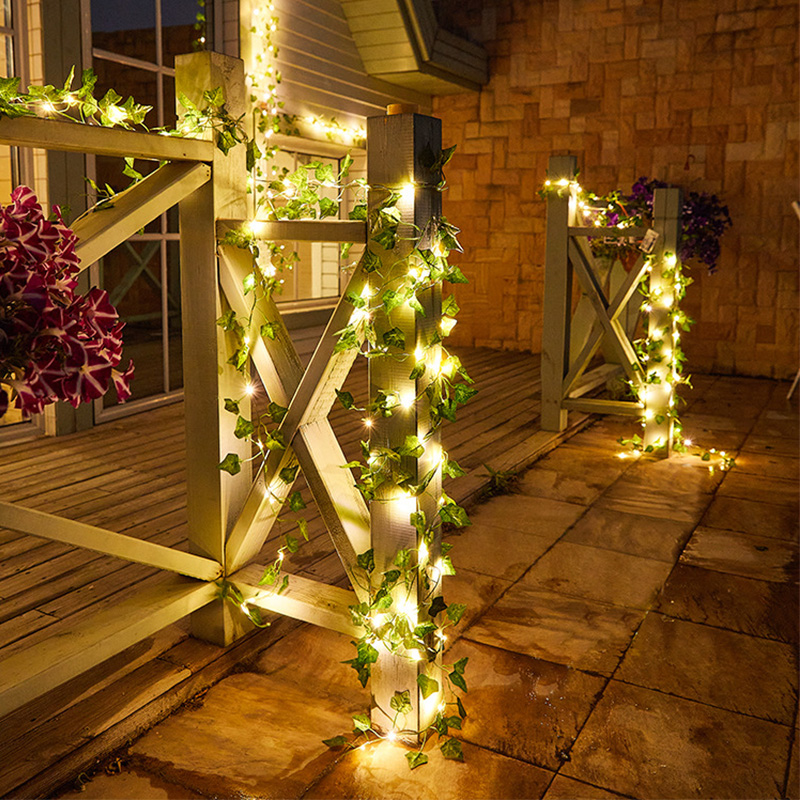 Para a Decoração de Casamento de Festa de Parede Solar Ivy String Light Artificial Leaf Greath Hanging Plant - 5 Metros 50 Luzes