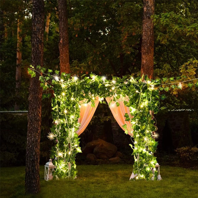 Para a Decoração de Casamento de Festa de Parede Solar Ivy String Light Artificial Leaf Greath Hanging Plant - 5 Metros 50 Luzes