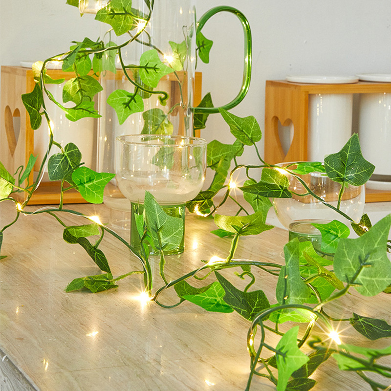 Para a Decoração de Casamento de Festa de Parede Solar Ivy String Light Artificial Leaf Greath Hanging Plant - 5 Metros 50 Luzes