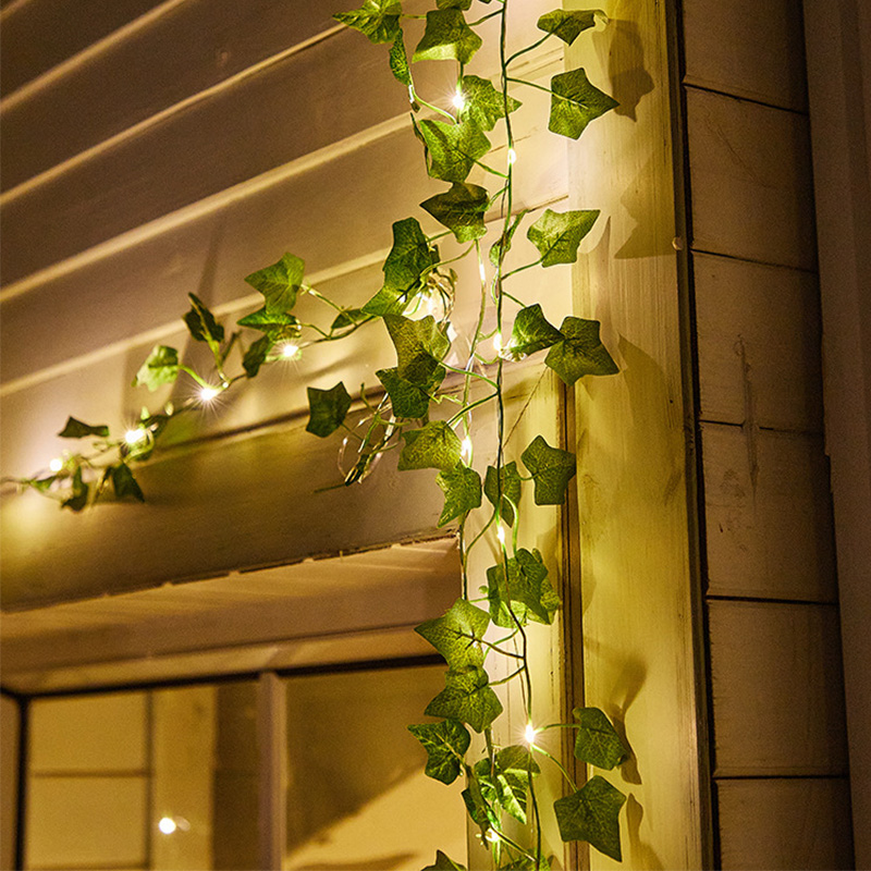 Para a Decoração de Casamento de Festa de Parede Solar Ivy String Light Artificial Leaf Greath Hanging Plant - 5 Metros 50 Luzes