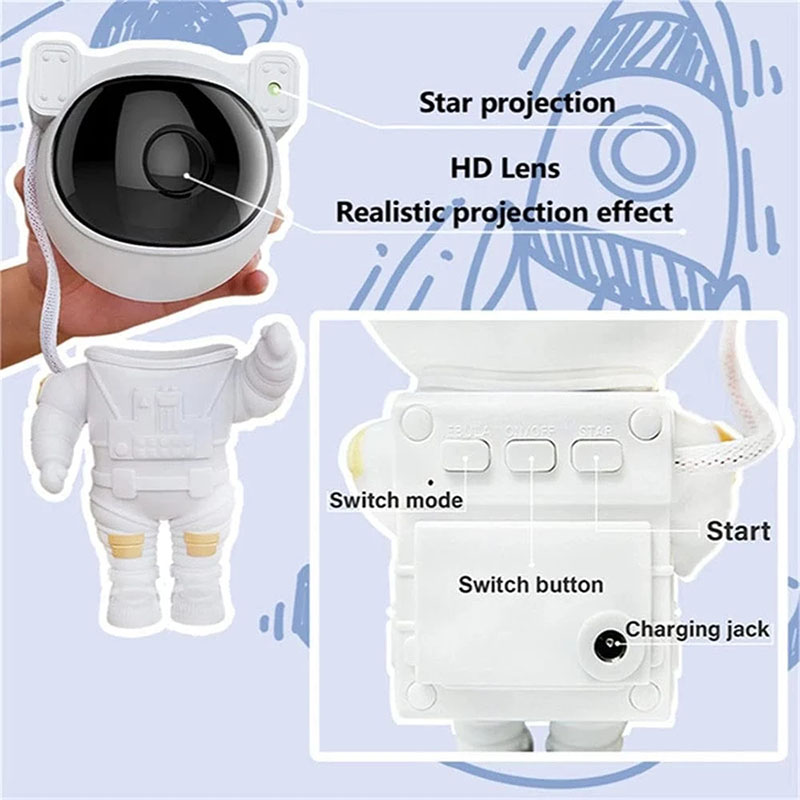 Lâmpada de Projeção de Astronauta LED Stary Sky Night Light Light Projector Rotativo Lâmpada de Mesa Com Controle Remoto - Branco