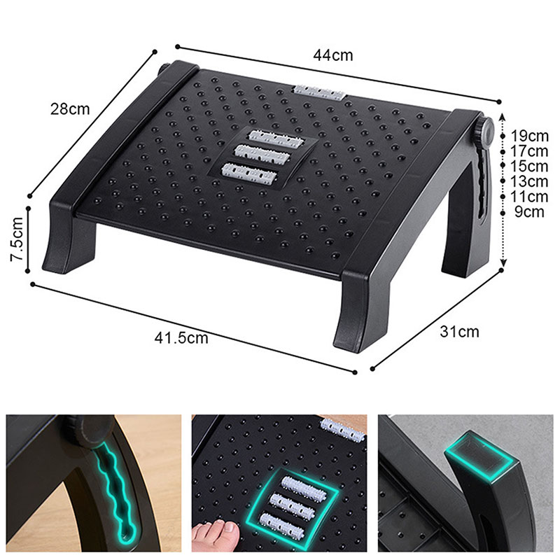 Riposo di Altezza Regolabile Sotto la Scrivania al Lavoro Cuscino Ergonomico Poggiapiedi Per Migliorare la Postura Seduta Alleviare la Pressione - Nero