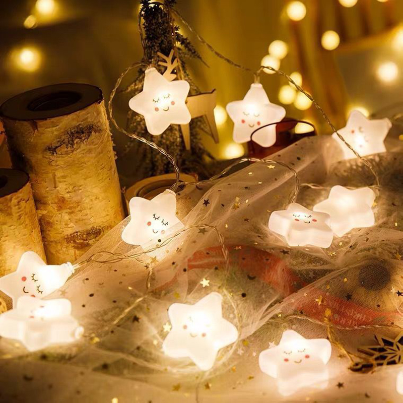 Indoor String Light for Kids Bedroom Christmas Tree Fairy Light Lamp New Year Garden Decoration - Smile Star/1.5m 10 Lights-1