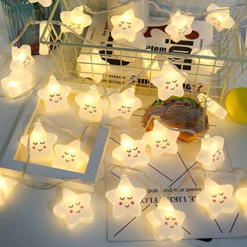 Indoor String Light for Kids Bedroom Christmas Tree Fairy Light Lamp New Year Garden Decoration - Smile Star/1.5m 10 Lights-6