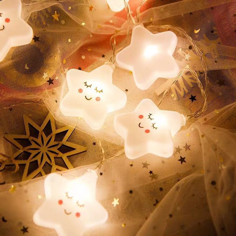 Indoor String Light for Kids Bedroom Christmas Tree Fairy Light Lamp New Year Garden Decoration - Smile Star/1.5m 10 Lights-7