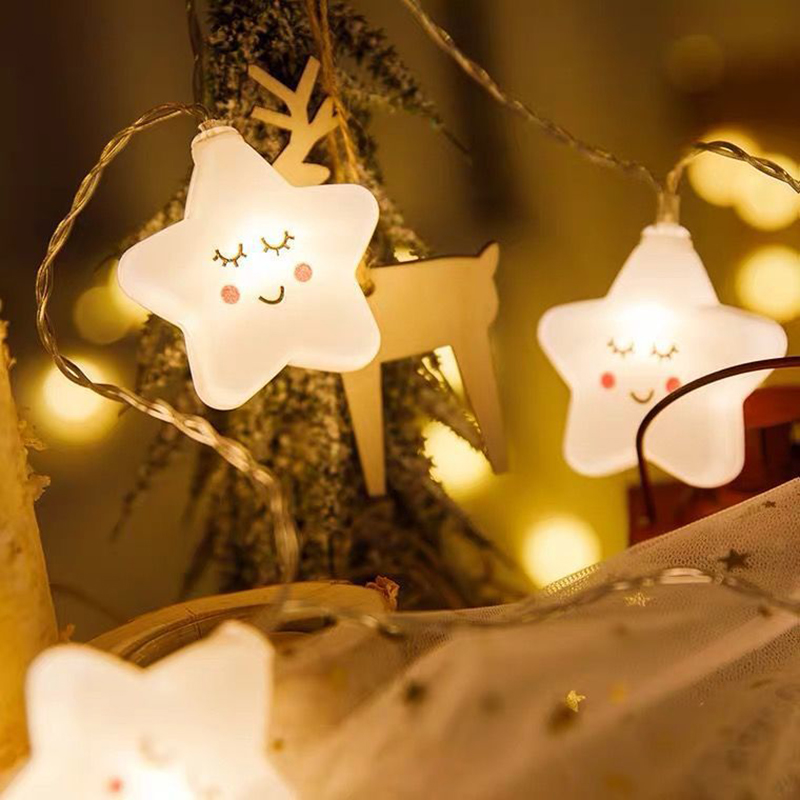 Indoor String Light for Kids Bedroom Christmas Tree Fairy Light Lamp New Year Garden Decoration - Smile Star/1.5m 10 Lights-8