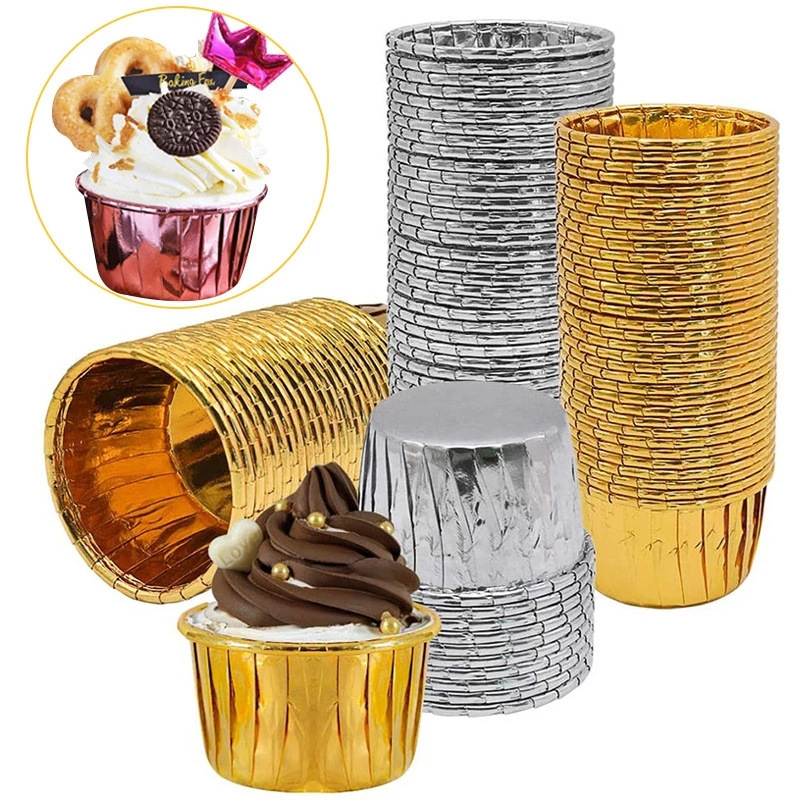 50pcs Cupcake Muffin Liners Disposs Cupcake Emballages Casse De Boulangerie Pour Les Collations De Pudding (avec Certification FDA, BPA Gratuitement) - Rose