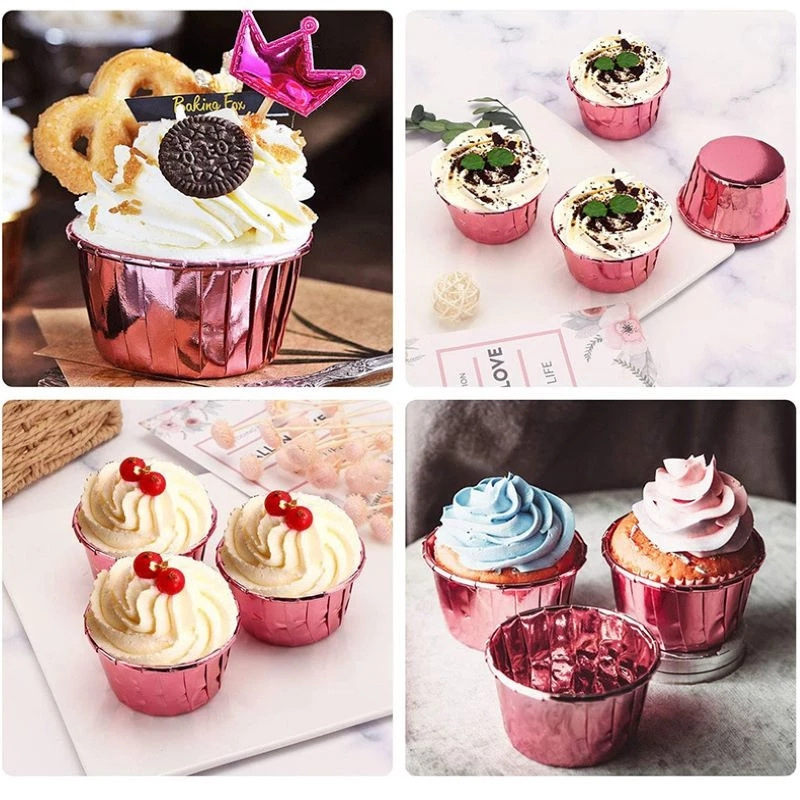 50pcs Cupcake Muffin Liners Disposs Cupcake Emballages Casse De Boulangerie Pour Les Collations De Pudding (avec Certification FDA, BPA Gratuitement) - Rose