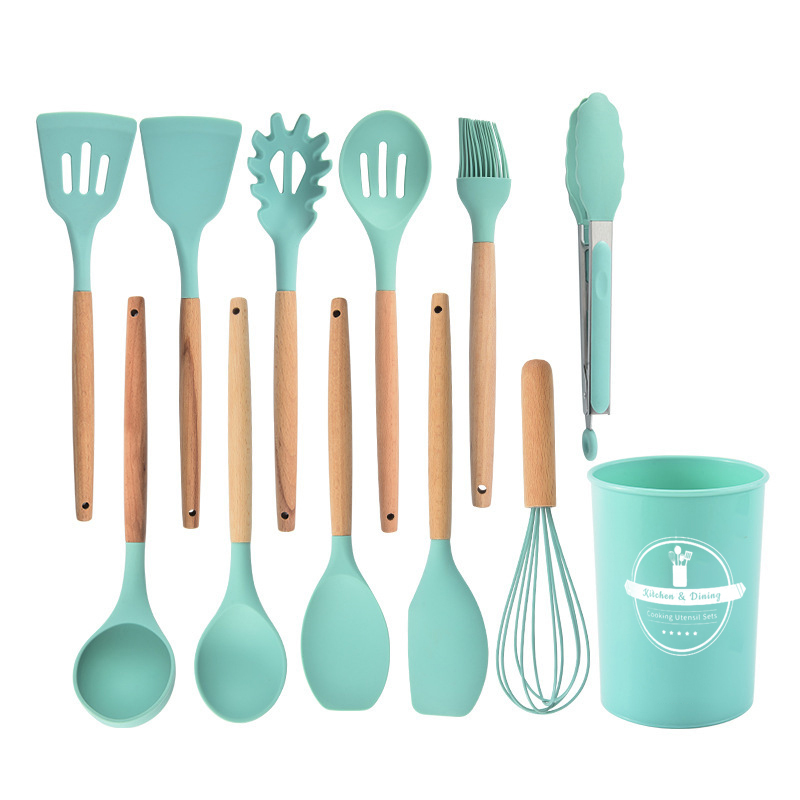 12pcs/Set Silicon Kitchens -Utensil Kit Küchenwerkzeuge Nicht -Stick -Kochgeschirr Tonga Löffel Set (ohne FDA -Zertifizierung) - Rosa