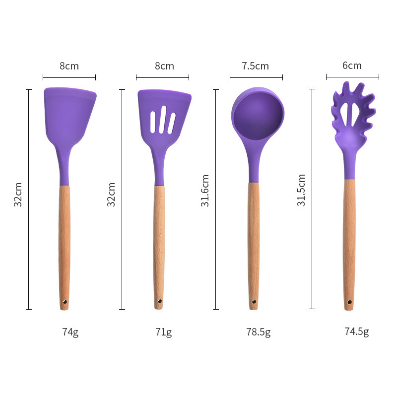 12pcs/Set Silicon Kitchens -Utensil Kit Küchenwerkzeuge Nicht -Stick -Kochgeschirr Tonga Löffel Set (ohne FDA -Zertifizierung) - Rosa