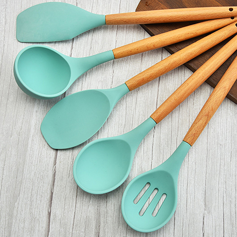 12pcs/conjunto Silicone Kitchenwares Kit De Utensílio Ferramentas De Cozinha Antiaderente Tonges Spatula Spatula Sponet (sem Certificação FDA) - Rosa