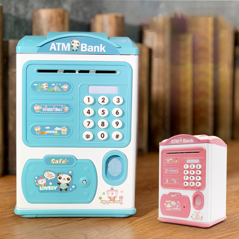 Piggy Bank Toy Electronic Mini Machine D'épargne ATM Avec un Mot de Passe Personnel et Une Simulation de Déverrouillage Des Empreintes Digitales - Bleu