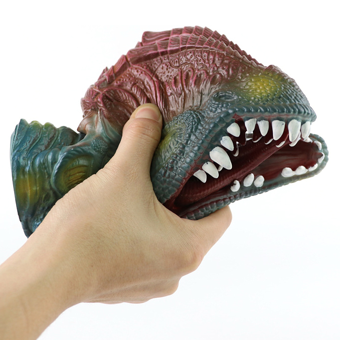 Kids Puppets Toys Dinosaur Hand Puppets Soft Rubber Realistic Dino Head Glove - Green Tyrannosaurus