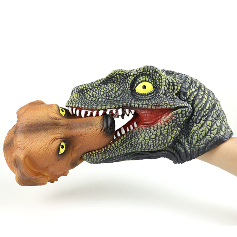 Kids Puppets Toys Dinosaur Hand Puppets Soft Rubber Realistic Dino Head Glove - Green Tyrannosaurus