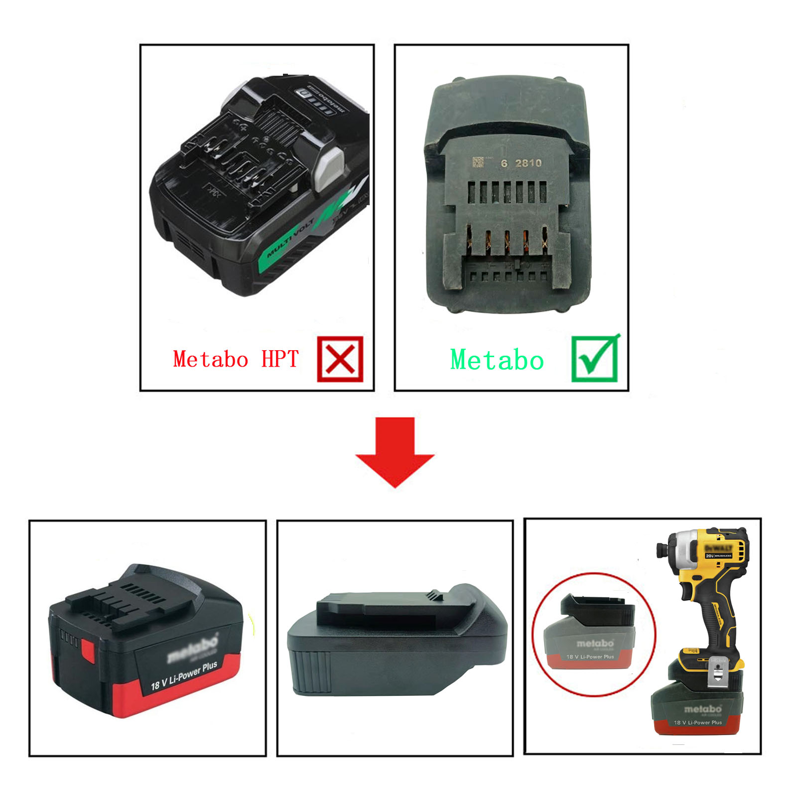 Adaptateur de Batterie au Lithium Pour Convertisseur DCB Metabo 18V à Dewalt 20V