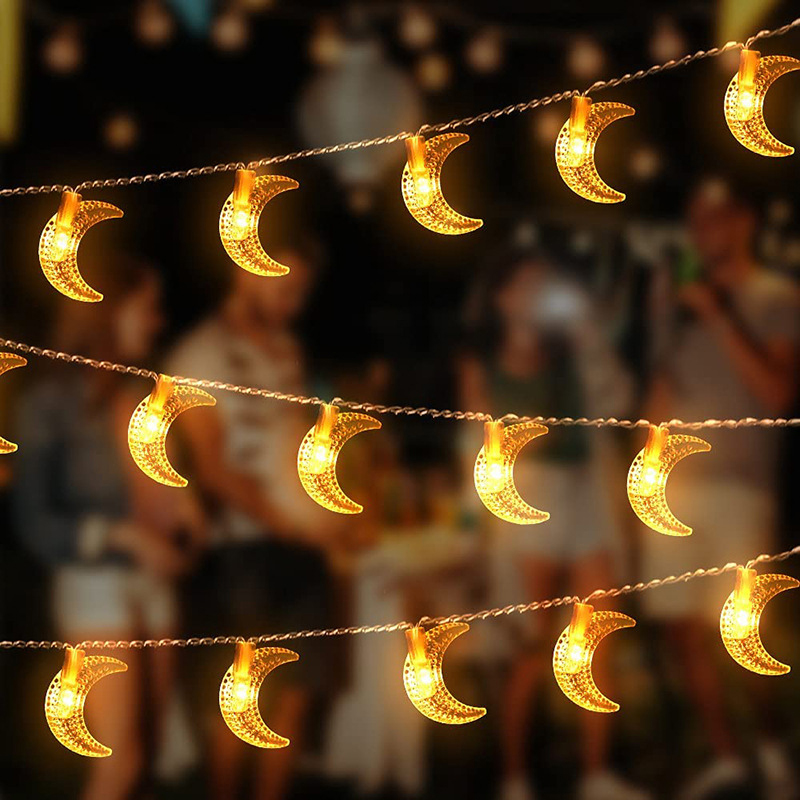 Cadena de Luz de Luna Estrella Duradera Para Ahorro de Energía Para la Decoración de Bodas Del Festival de Ramadán Mubarak - Luz Cálida/3m 20 Luces