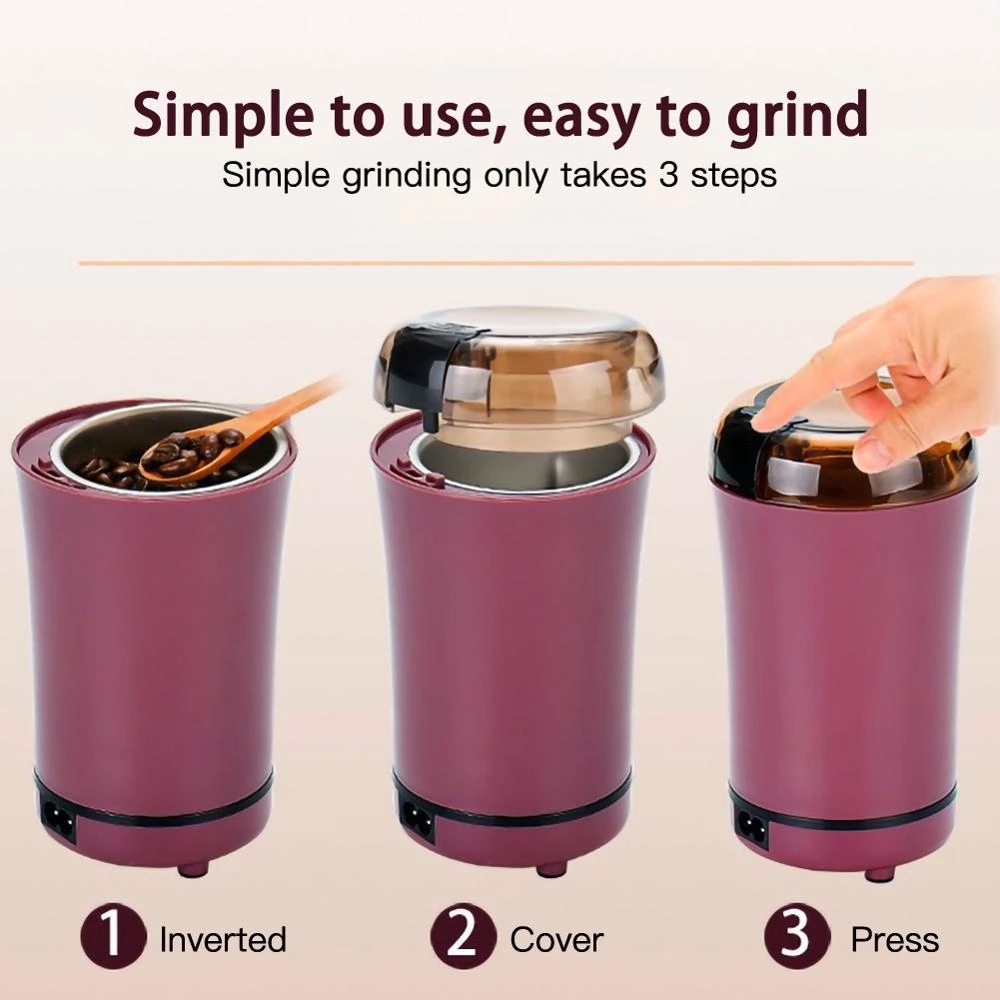 Electric Coffee Grinder Herb Spice Blender Coffee Bean Espresso Grinder (FDA Certified) - Purple/EU Plug