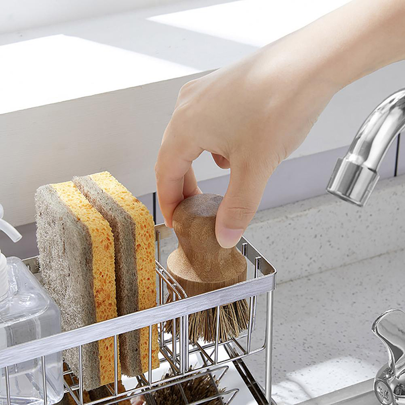 Stainless Steel Sink Caddy Organizer Dish Sponge Holder Basket Storage Rack - Normal-1