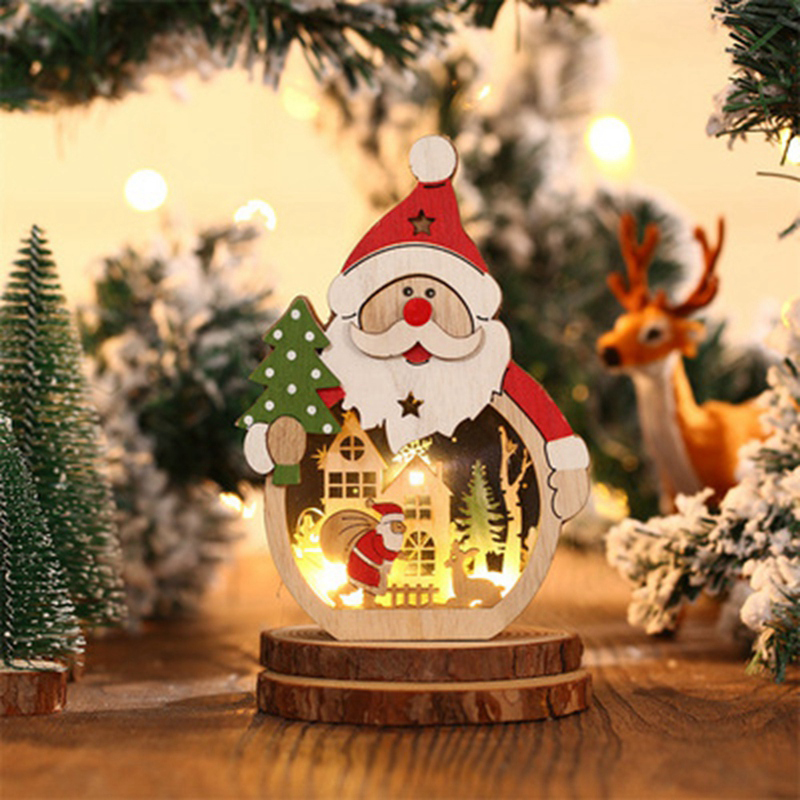 Wooden Lighted Santa Claus Snowman Porch Sign Decor Christmas Ornament for Holiday Xmas New Year - Style A